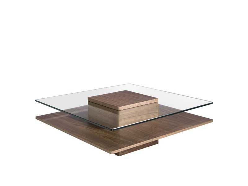 Walnut coffee table with tempered glass top - HOOK