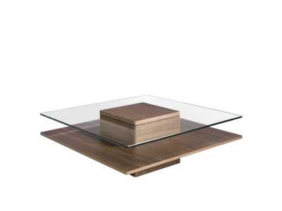 Table basse en noyer avec plateau en verre trempé - HOOK