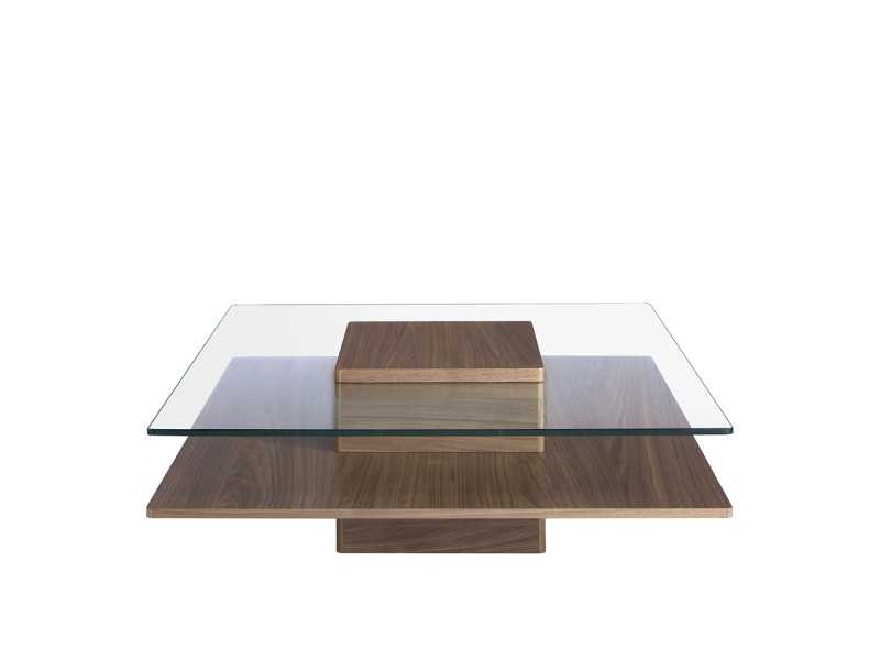 Walnut coffee table with tempered glass top - HOOK