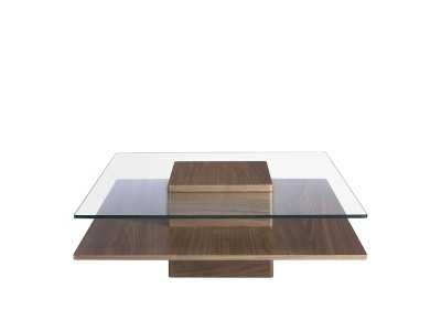 Table basse en noyer avec plateau en verre trempé - HOOK