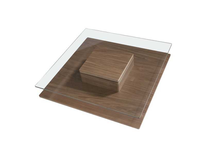 Table basse en noyer avec plateau en verre trempé - HOOK
