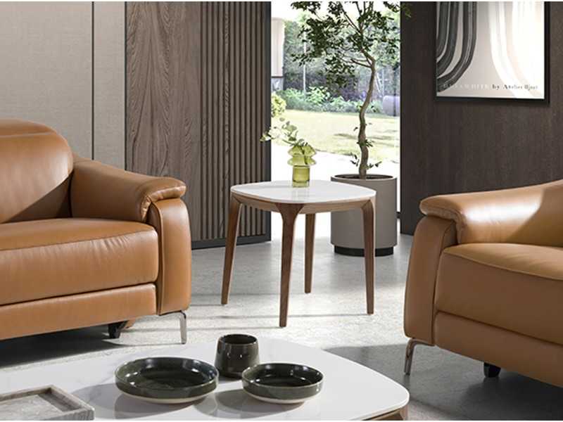 Corner table in walnut with porcelain marble top - BOTTE