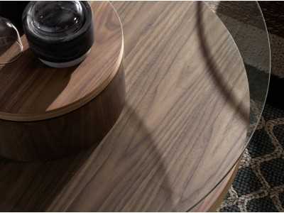 Round walnut coffee table with tempered glass top - RUNDA