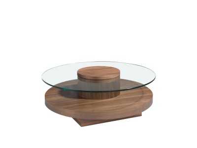 Round walnut coffee table with tempered glass top - RUNDA