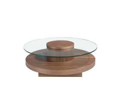 Round walnut coffee table with tempered glass top - RUNDA