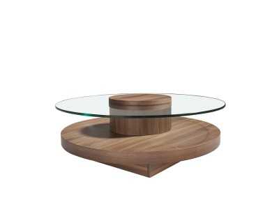 Round walnut coffee table with tempered glass top - RUNDA