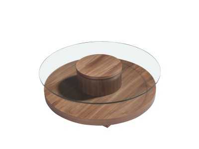 Round walnut coffee table with tempered glass top - RUNDA