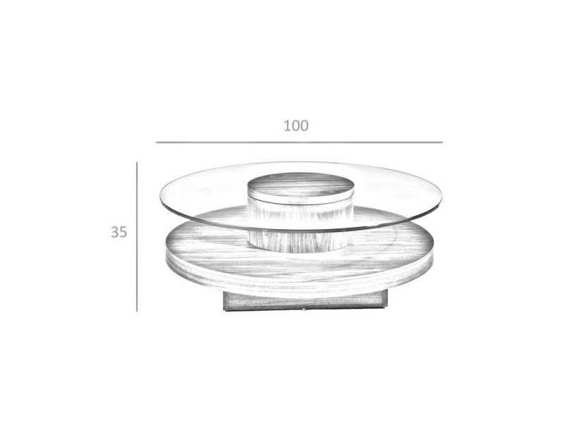 Table basse ronde en noyer avec plateau en verre trempé - RUNDA
