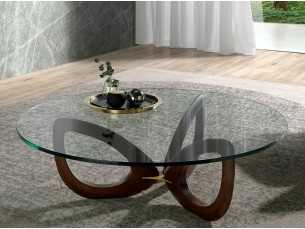 Round solid wood coffee table with tempered glass top - AILES