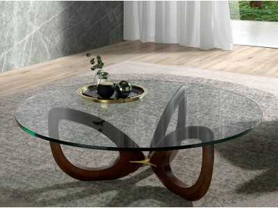 Round solid wood coffee table with tempered glass top - AILES Round solid wood coffee table with tempered glass top - AILES