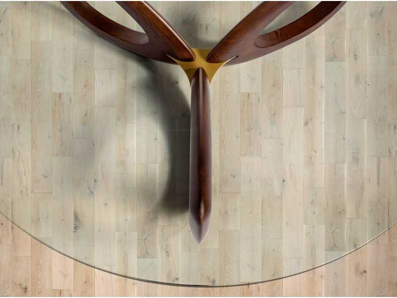 Round solid wood coffee table with tempered glass top - AILES