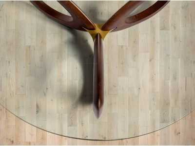 Round solid wood coffee table with tempered glass top - AILES Round solid wood coffee table with tempered glass top - AILES