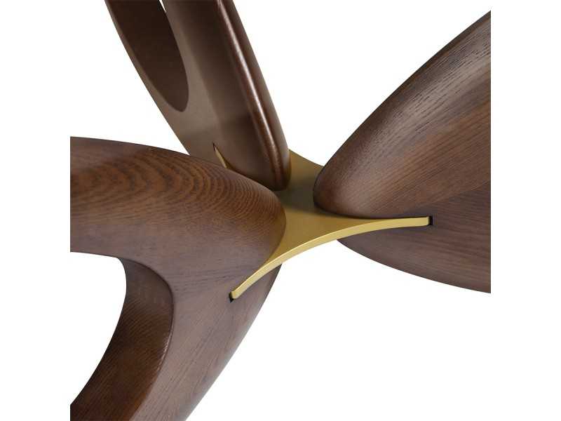 Mesa de centro redonda de madera maciza con tapa de cristal templado - AILES