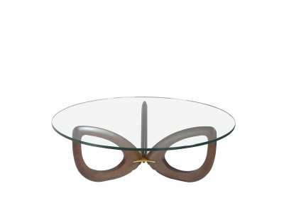 Round solid wood coffee table with tempered glass top - AILES Round solid wood coffee table with tempered glass top - AILES