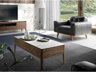Walnut coffee table with porcelain marble top - LILIANNE