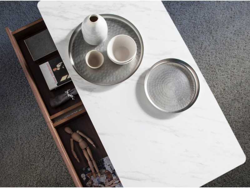 Mesa de centro en nogal con tapa de mármol porcelánico - LILIANNE