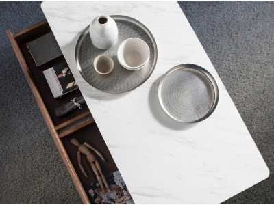 Mesa de centro en nogal con tapa de mármol porcelánico - LILIANNE