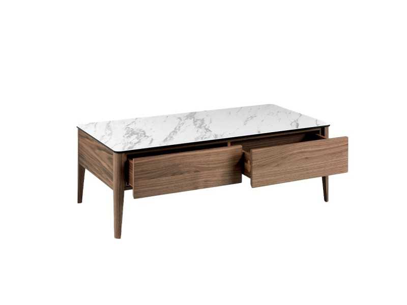Walnut coffee table with porcelain marble top - LILIANNE