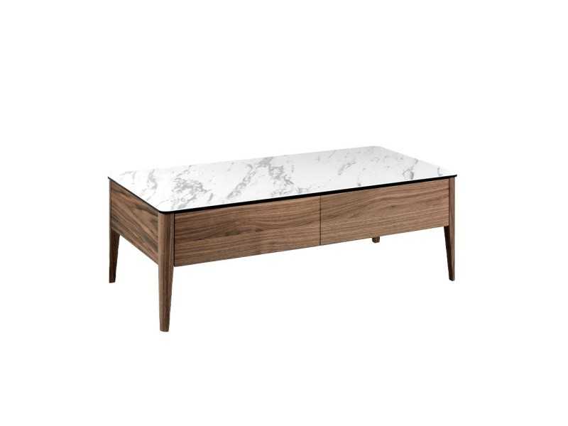 Walnut coffee table with porcelain marble top - LILIANNE