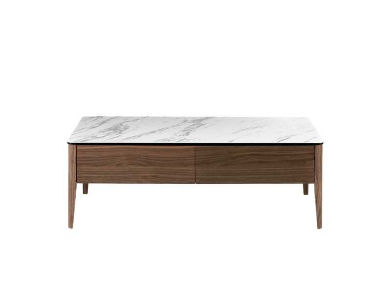 Walnut coffee table with porcelain marble top - LILIANNE
