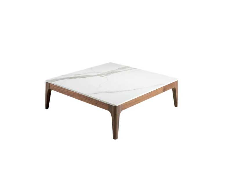 Mesa de centro cuadrada de nogal con tapa de mármol porcelánico - LÉA