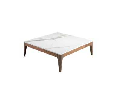 Mesa de centro cuadrada de nogal con tapa de mármol porcelánico - LÉA