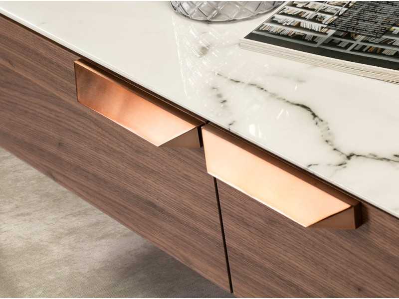 Table basse en noyer avec plateau en verre imitacion marbre porcelaine - DINA
