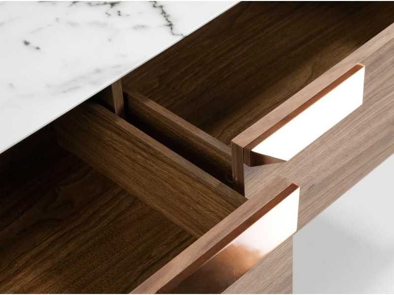Table basse en noyer avec plateau en verre imitacion marbre porcelaine - DINA