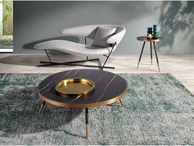 Mesa de centro redonda con tapa en mármol porcelánico y patas en acero inox - RIGA