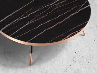 Mesa de centro redonda con tapa en mármol porcelánico y patas en acero inox - RIGA