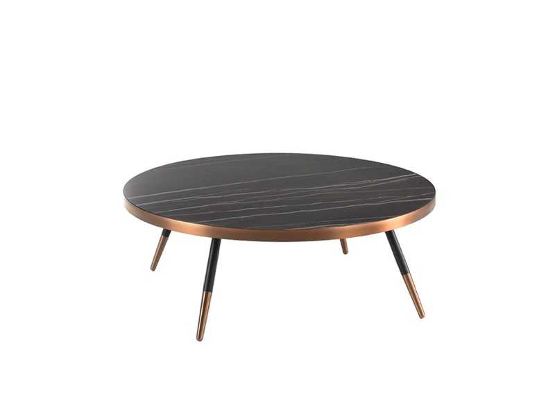 Round coffee table with porcelain marble top and stainless steel legs - RIGA
