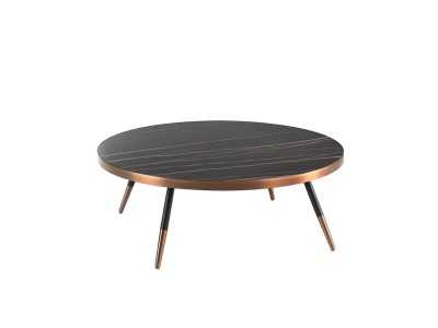 Mesa de centro redonda con tapa en mármol porcelánico y patas en acero inox - RIGA