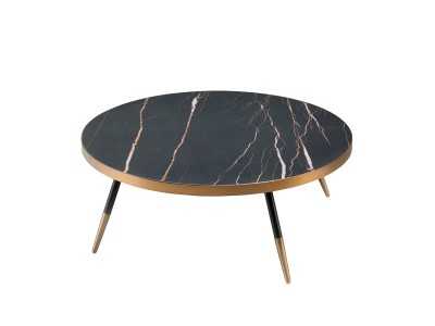 Mesa de centro redonda con tapa en mármol porcelánico y patas en acero inox - RIGA