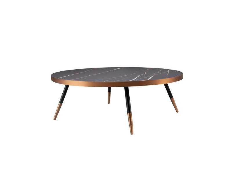 Round coffee table with porcelain marble top and stainless steel legs - RIGA