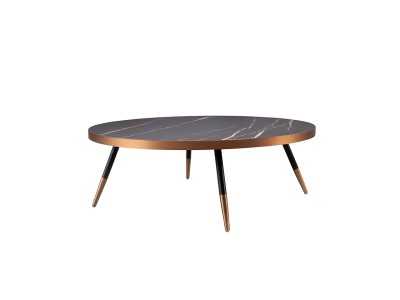 Mesa de centro redonda con tapa en mármol porcelánico y patas en acero inox - RIGA