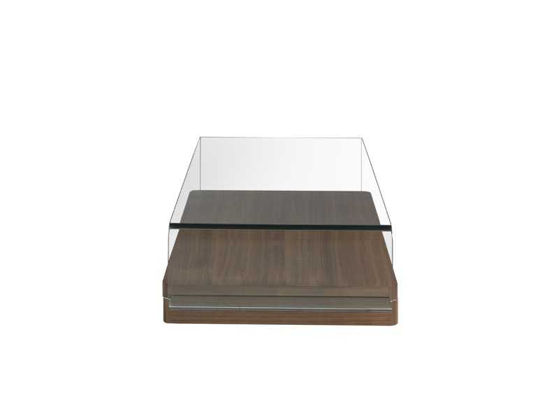 Mesa de centro de cristal curvado y templado con base en nogal - BICCHIERE