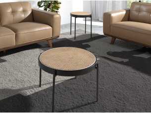 Round coffee table with rattan top - LINA