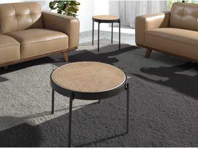 Round coffee table with rattan top - LINA