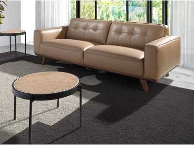 Round coffee table with rattan top - LINA