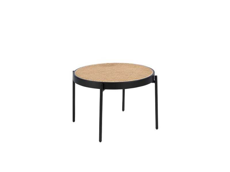 Round coffee table with rattan top - LINA