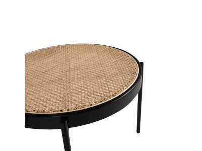 Round coffee table with rattan top - LINA