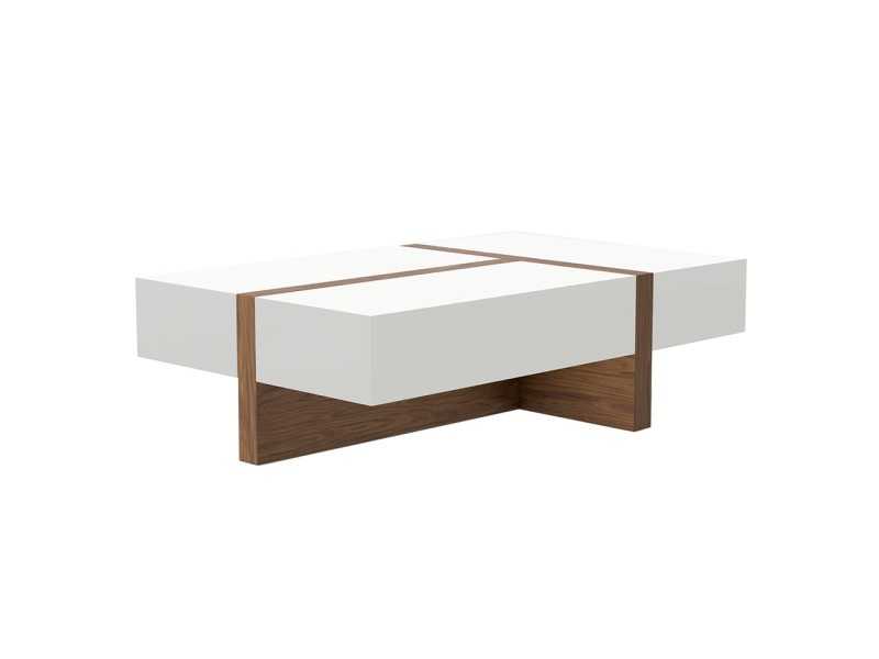 Walnut and lacquered coffee table with drawers - LOLA