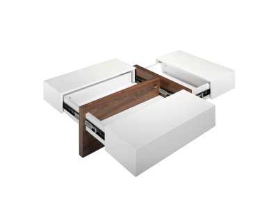 Mesa de centro en nogal y lacada con cajones - LOLA