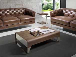 Table basse en noyer avec tiroirs et piètement en acier inoxydable - LOUNA 2