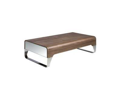 Table basse en noyer avec tiroirs et piètement en acier inoxydable - LOUNA