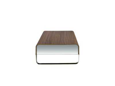 Mesa de centro en nogal con cajones y bases en acero inoxidable - LOUNA