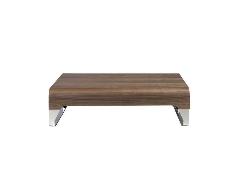 Table basse en noyer avec tiroirs et piètement en acier inoxydable - LOUNA