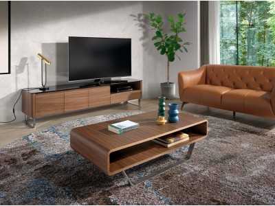 Walnut coffee table with stainless steel base - JADE