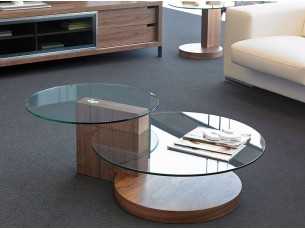 Table basse en noyer avec verre trempé - DAISY