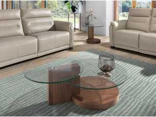 Table basse en noyer avec verre trempé - DAISY 2